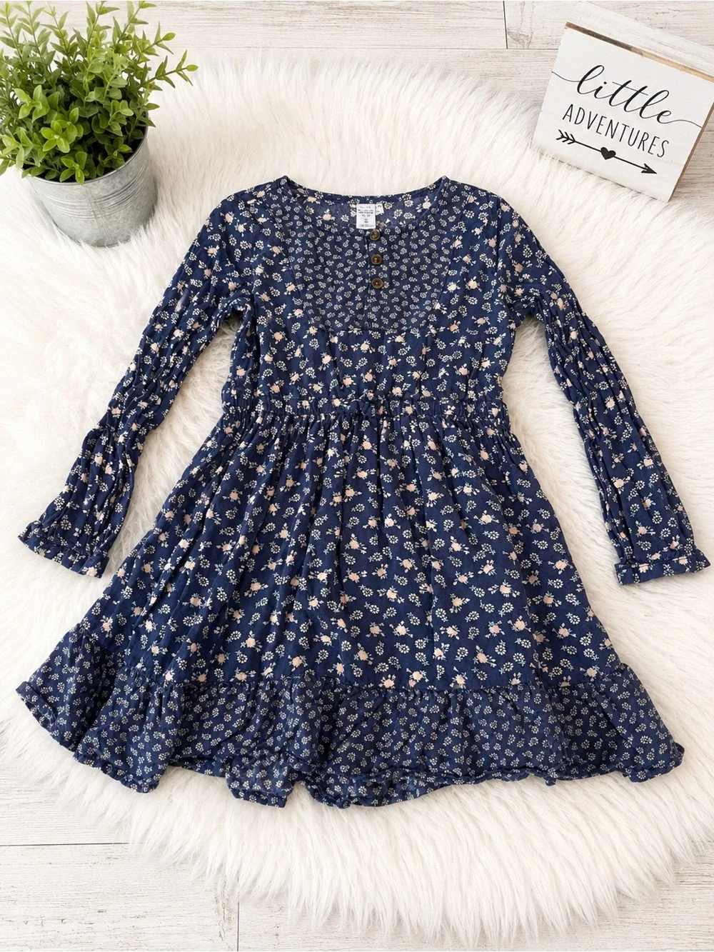 Carter’s Kid Girls Navy Floral Long-Sleeve Dress Size 5